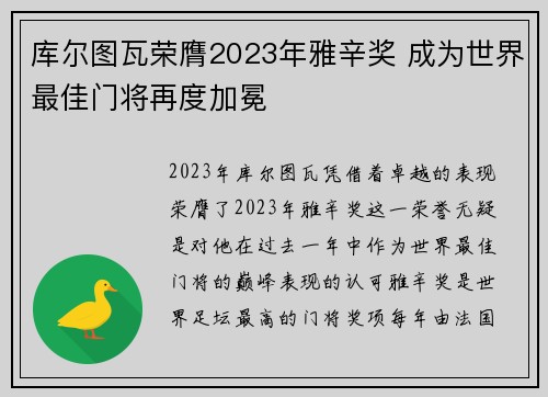 库尔图瓦荣膺2023年雅辛奖 成为世界最佳门将再度加冕 库尔图瓦荣膺2023年雅辛奖 成为世界最佳门将再度加冕